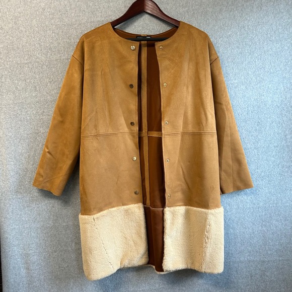 ZARA Faux Fur Faux Suede Jacket Coat Brown Tan Super Soft Womens Size‎ Medium - Picture 6 of 16